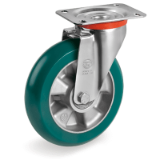 SRP/NL - "TR-ROLL" polyurethane wheels with ergonomic round profile, aluminium centre, swivel top plate bracket type "NL"