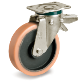 63 GH SRP/PT FR - Vulkolan® wheels, cast iron centre, swivel top plate bracket type "PT" with brake