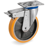 SRP/M FR - "TR" polyurethane wheels, cast iron centre, swivel top plate bracket type "M" with brake