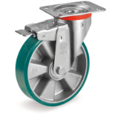 SRP/NL FR - "TR" polyurethane wheels, aluminium centre, swivel top plate bracket type "NL" with brake