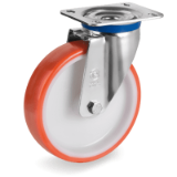 SRP/M - Injection polyurethane wheels, 55 shore D polyamide 6 centre, swivel top plate bracket type "M"